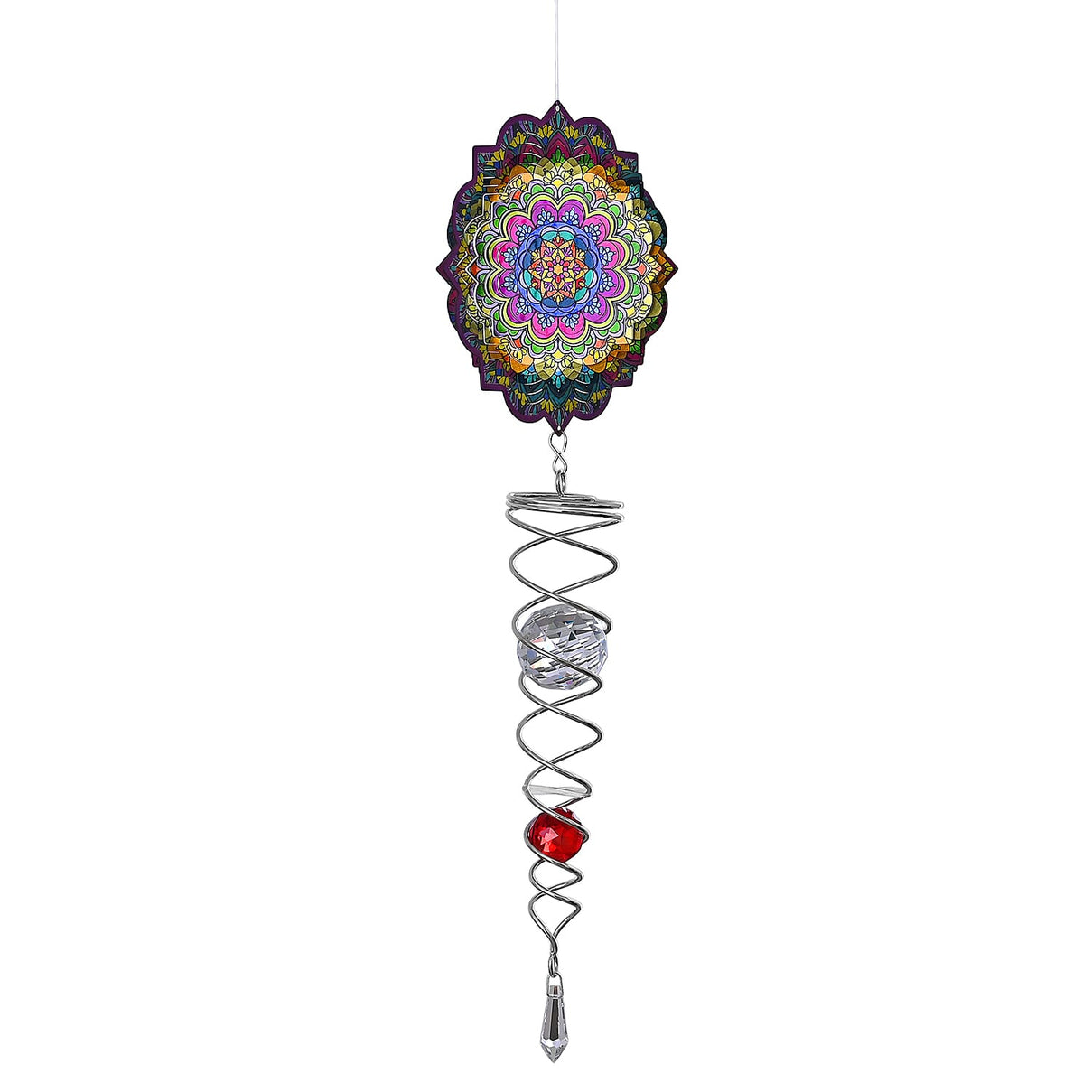 Rotating Mandala Wind Spinner (15cm) - Kinetic Metal Spinner with Spiral Tail (22.5cm) - Pink 8416517 3