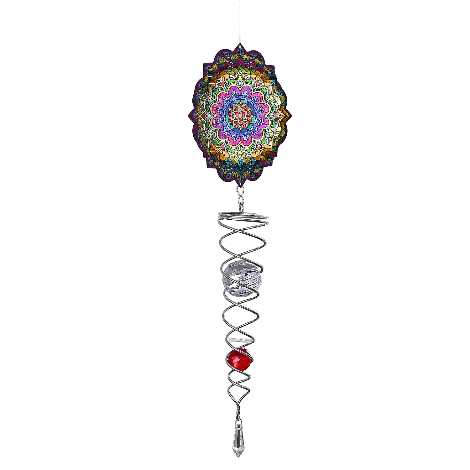 Rotating Mandala Wind Spinner (15cm) - Kinetic Metal Spinner with Spiral Tail (22.5cm) - Pink 8416517 3