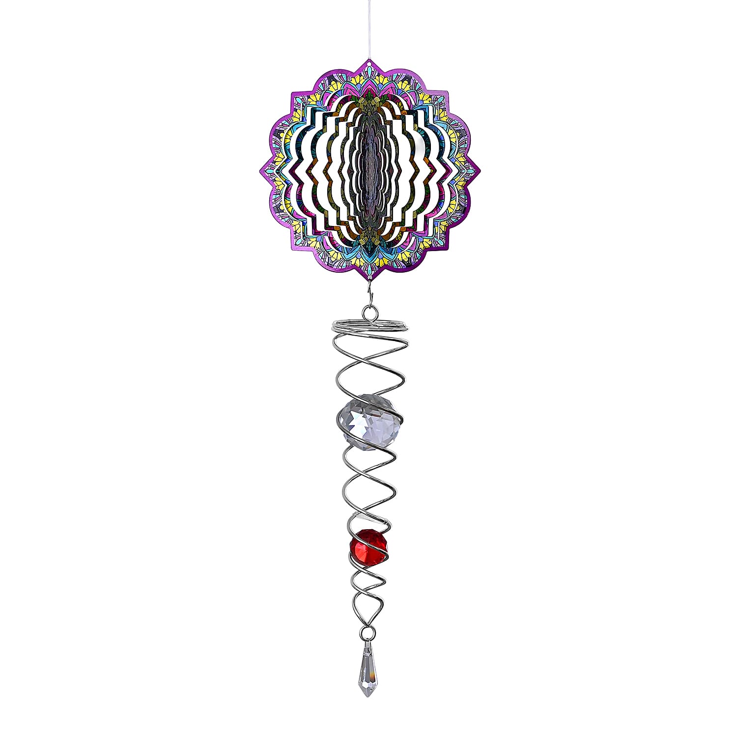Rotating Mandala Wind Spinner (15cm) - Kinetic Metal Spinner with Spiral Tail (22.5cm) - Pink 8416517 4