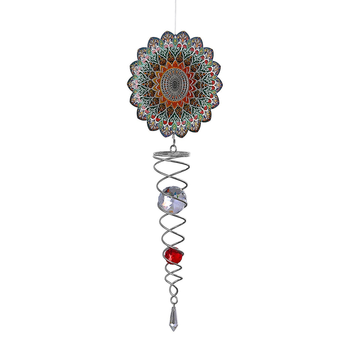 Rotating Mandala Wind Spinner (15cm) - Kinetic Metal Spinner with Spiral Tail (22.5cm) - Multi Colour V32515139 3