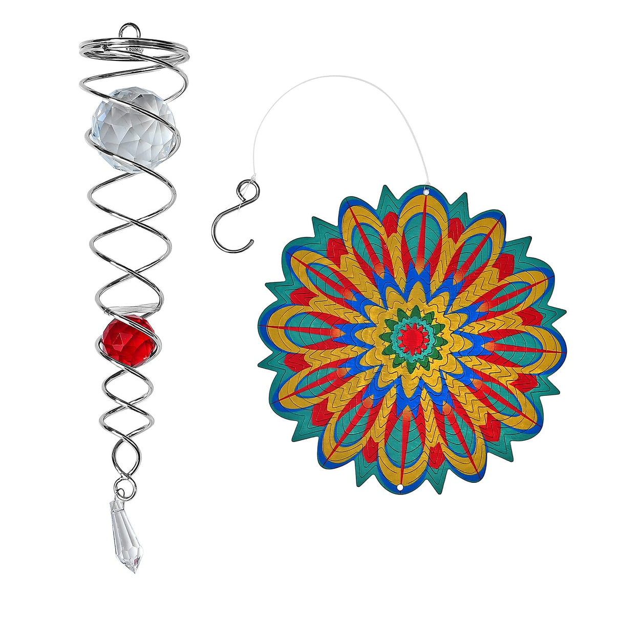 Rotating Mandala (15cm) - Kinetic Metal Spinner with Spiral Tail (22.5cm) - Multi Colour V32419194 0