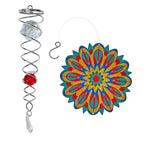 Rotating Mandala Wind Chime (15cm) - Kinetic Metal Spinner with Spiral Tail (22.5cm) - Multi Colour