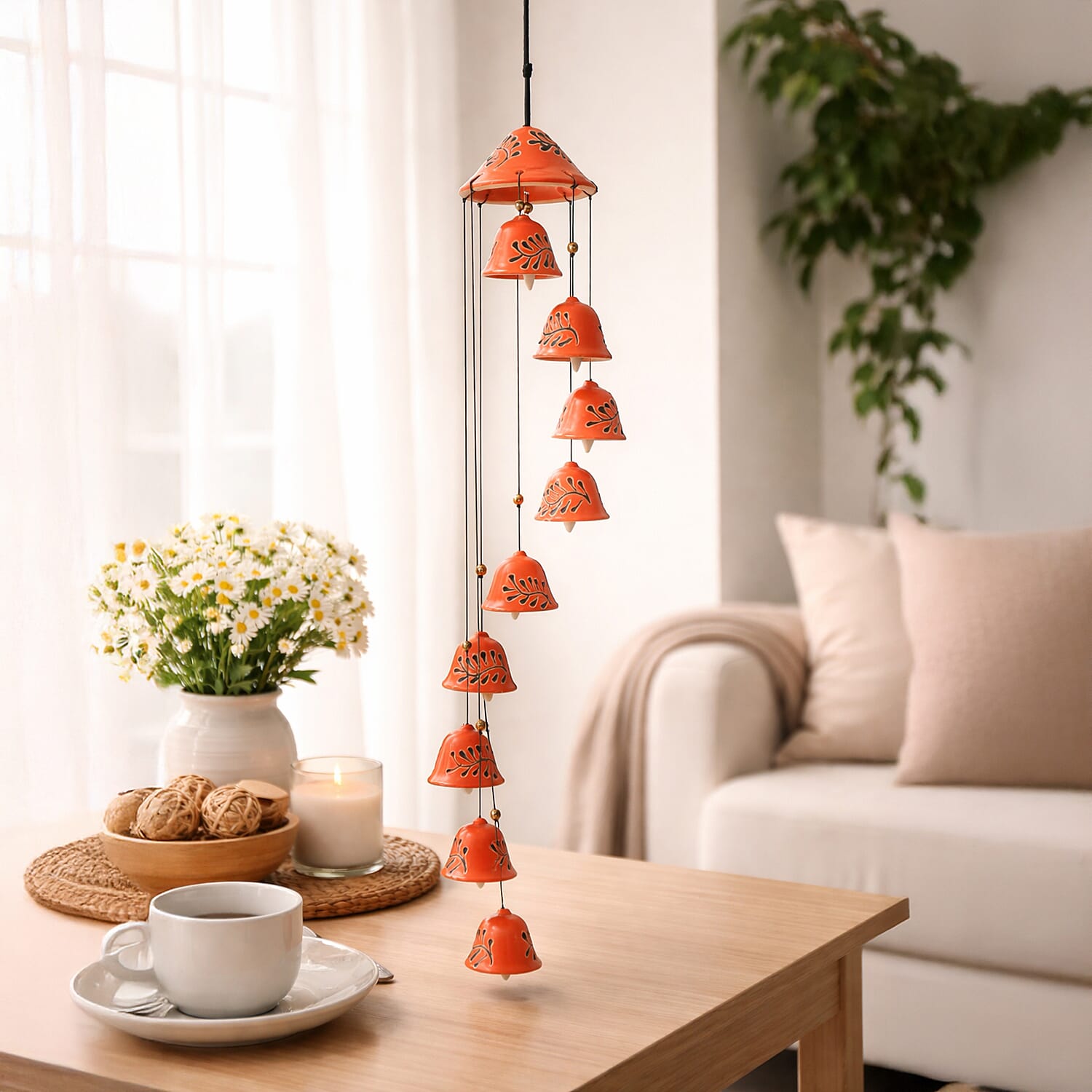 Multi-Tiered Decorative Ceramic Hanging Bells Wind Chime - Pink 8376684 2