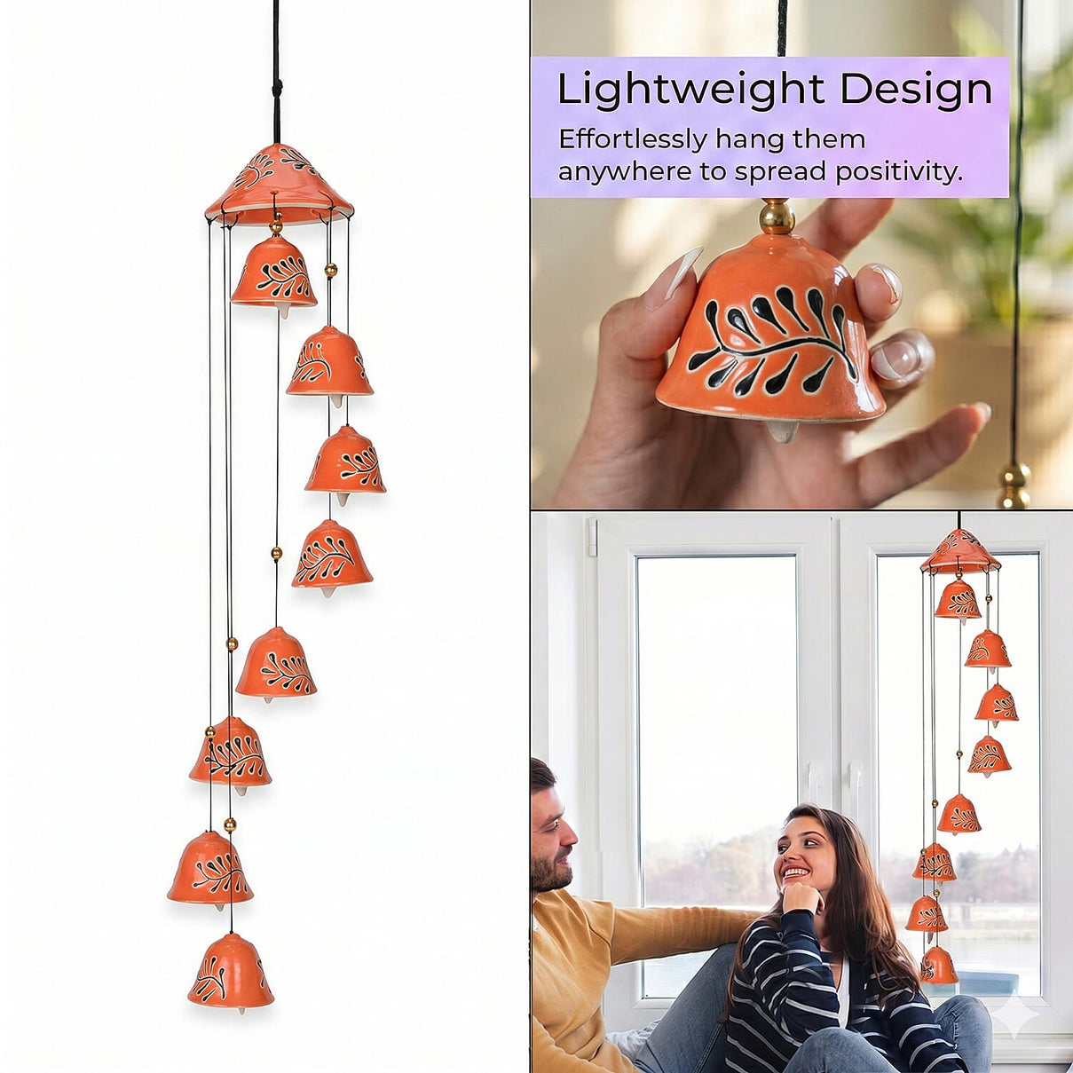Multi-Tiered Decorative Ceramic Hanging Bells Wind Chime - Pink 8376684 4
