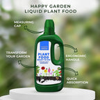 Happy Garden 7 Day Liquid Plant Food  - (1L Ready to Use) - Promotes Healthy Growth and Robust Blooms - Blend Of Nutrients. Nitrogen, Potassium, Phosphorus, Magnesium, Fertiliser