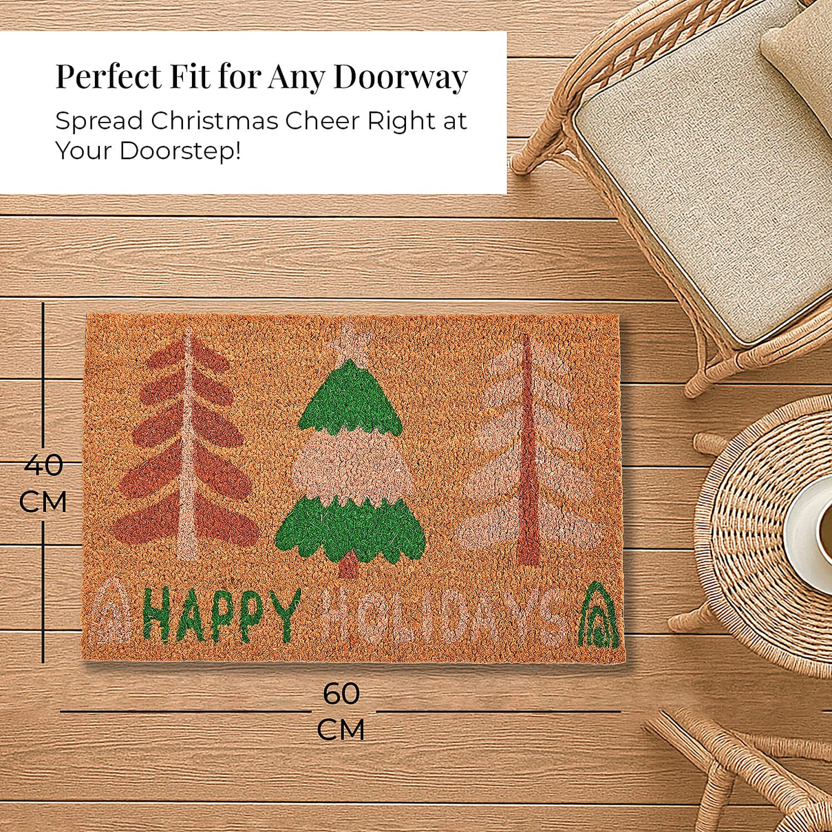 Happy Holidays Bleached Prints Coir Doormat (60 x 40 cm) 8194755 5