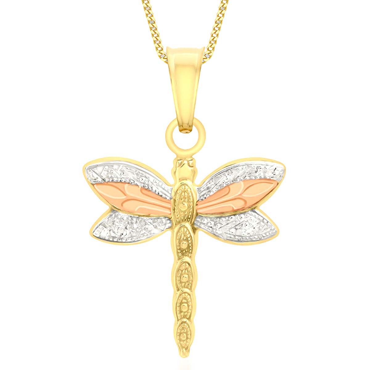Hatton Garden Close Out - 9K Tri Color Gold Dragonfly Pendant 8189602 0