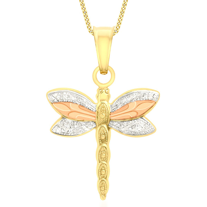 Hatton Garden Close Out - 9K Tri Color Gold Dragonfly Pendant 8189602 1
