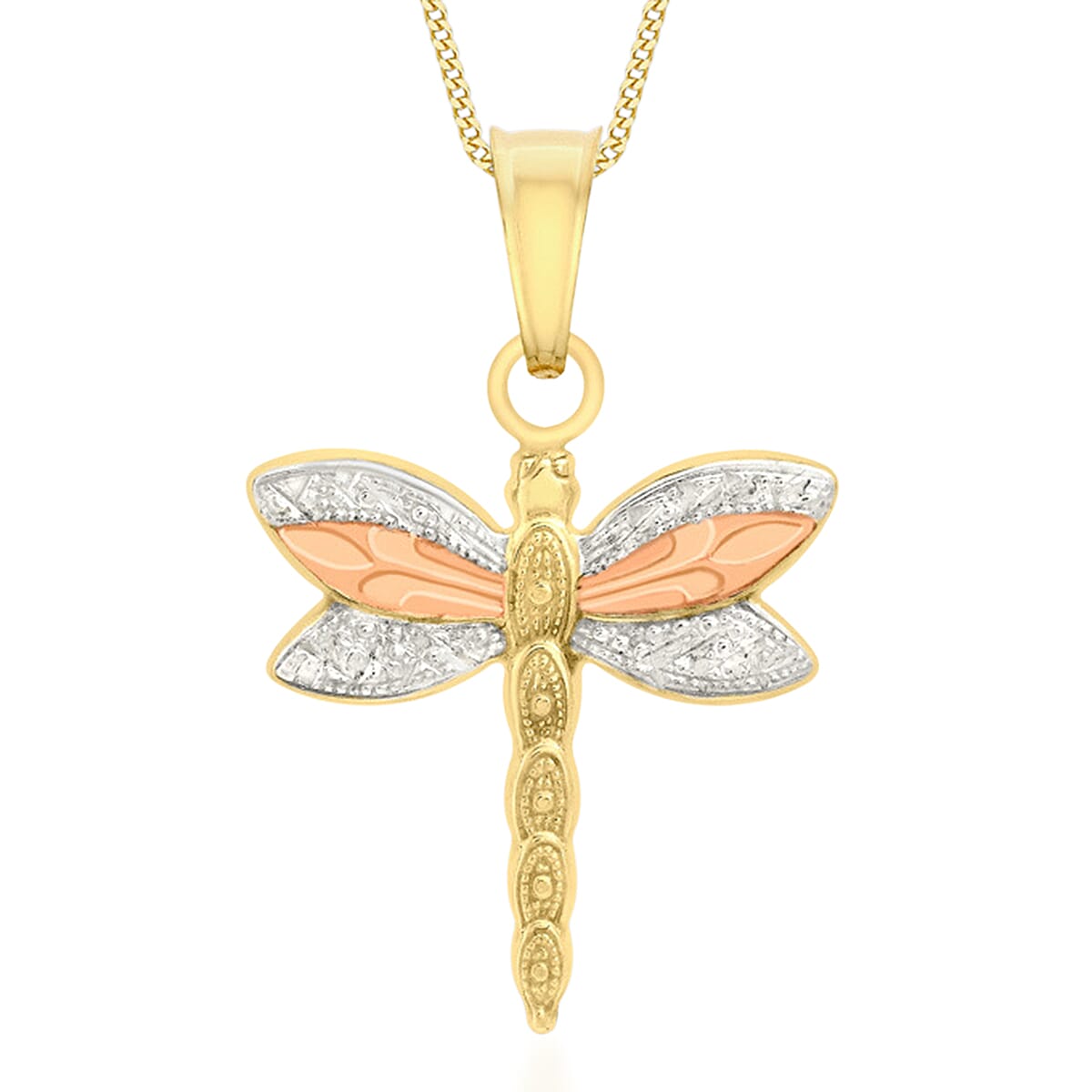 Hatton Garden Close Out - 9K Tri Color Gold Dragonfly Pendant 8280787 0