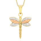 Hatton Garden Close Out - 9K Tri Color Gold Dragonfly Pendant