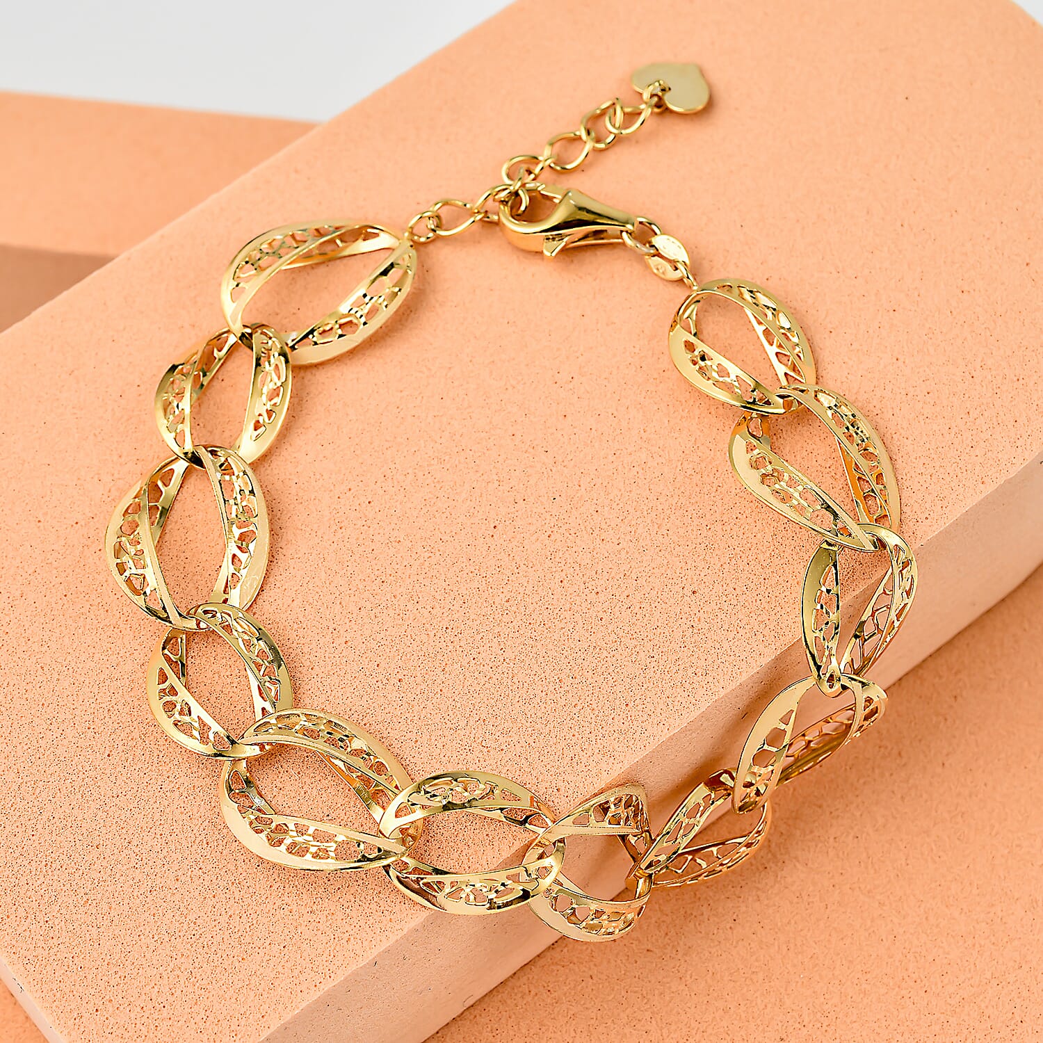 VICENZA Close Out Deal- 9K Yellow Gold Diamond Cut Oval Link Bracelet (Size - 7.5-1 Inch Ext.), Gold Wt 5.30 GM 7602004 1