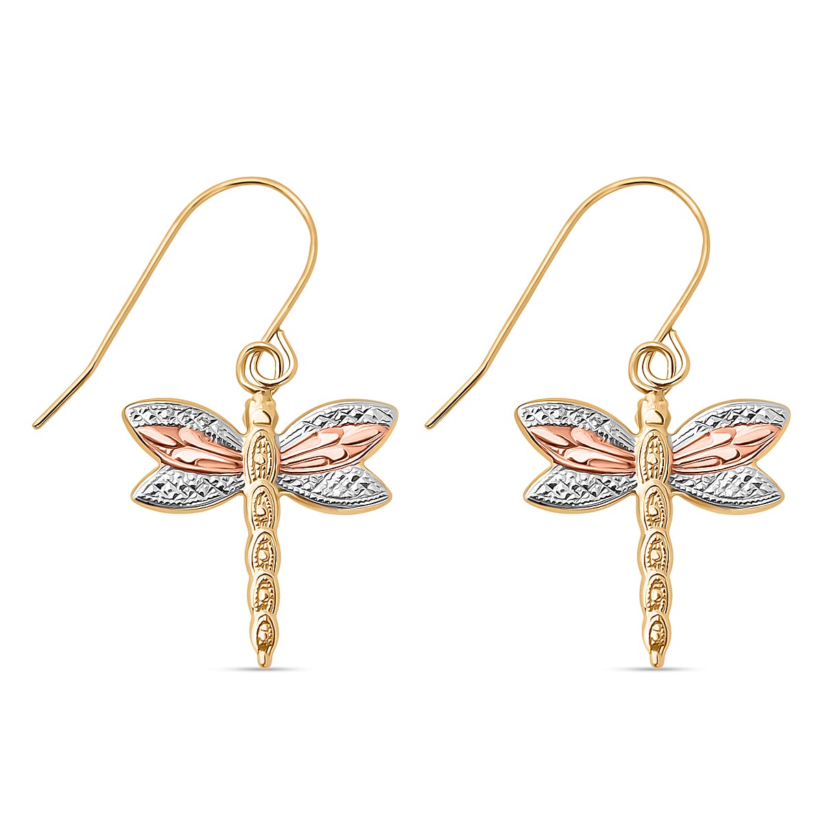 Hatton Garden Closeout - 9K Tri Color Gold Dragonfly Drop Earring with Hook 7761420 0