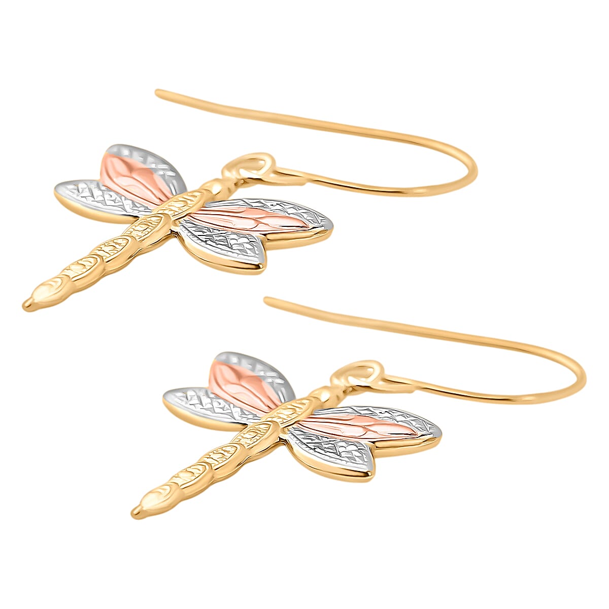 Hatton Garden Closeout - 9K Tri Color Gold Dragonfly Drop Earring with Hook 7761420 1