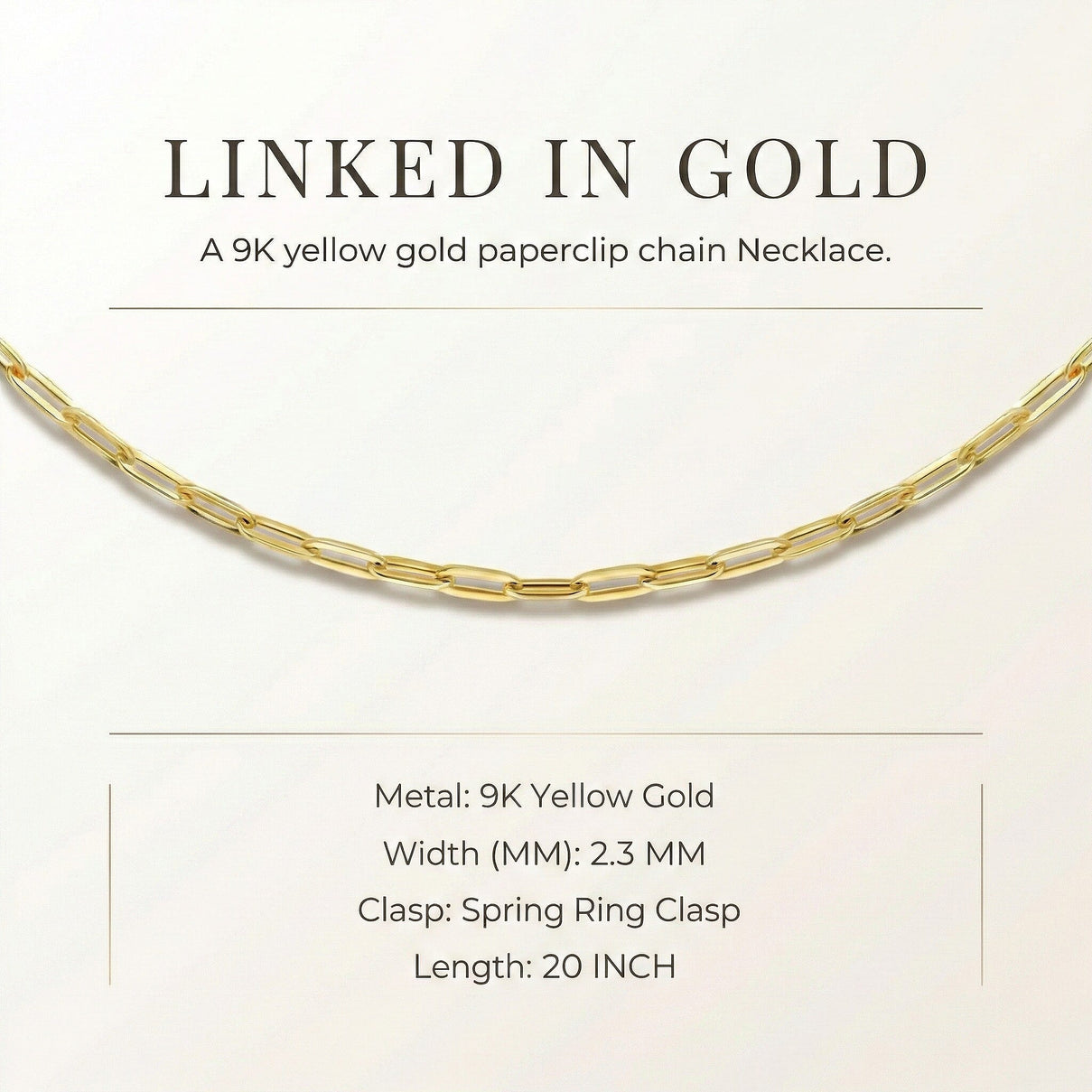 Hatton Garden Closeout - 9K Yellow Gold 2.3MM Paperclip Chain Necklace with Spring Ring Clasp 20 Inch 7783124 6