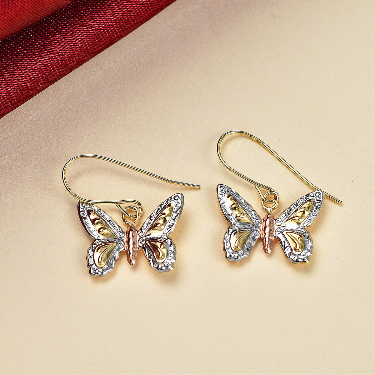 Hatton Garden Closeout - 9K Yellow Gold Diamond Cut Butterfly Drop Earrings 7647322 1