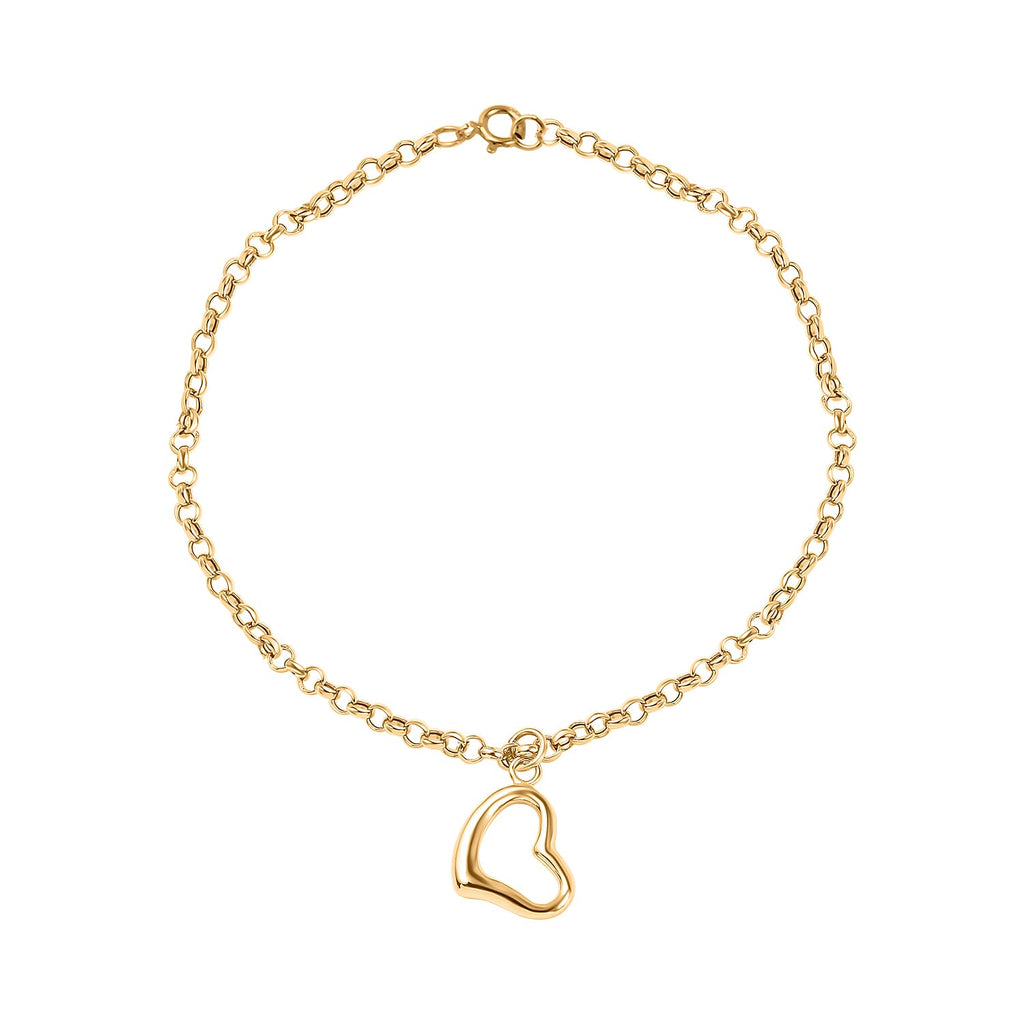 Hatton Garden Closeout - 9K Yellow Gold Floating Open Heart Charms Bracelet (Size - 7.00)