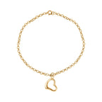 Hatton Garden Closeout - 9K Yellow Gold Floating Open Heart Charms Bracelet (Size - 7.00)