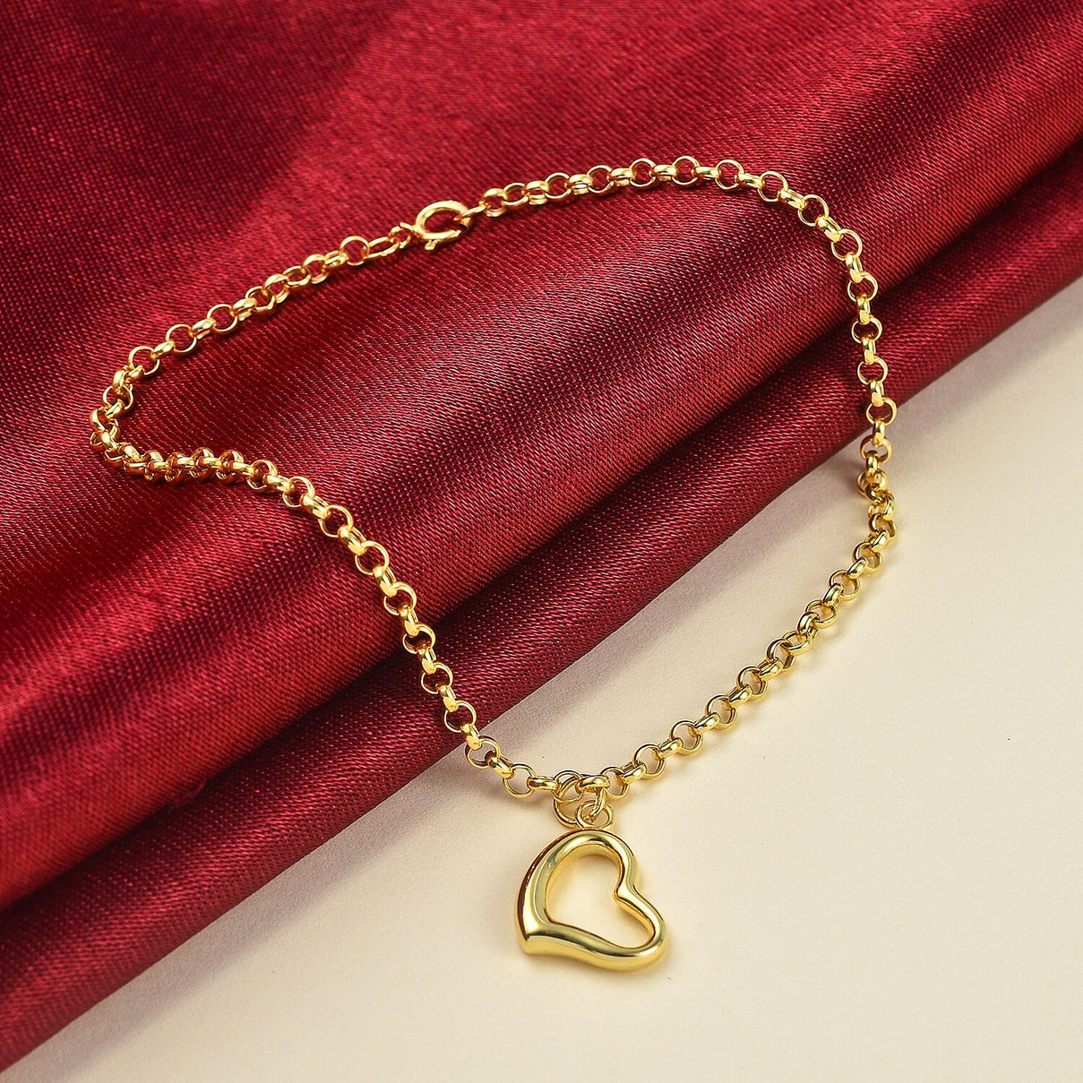 Hatton Garden Closeout - 9K Yellow Gold Floating Open Heart Charms Bracelet (Size - 7.00) 7647144 1