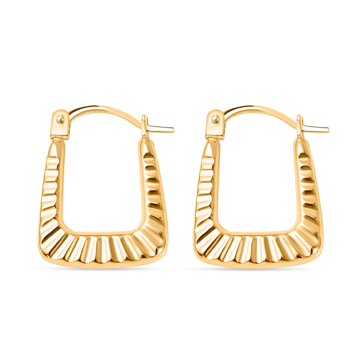 Hatton Garden Closeout - 9K Yellow Gold Ribbed Handbag Creole Earrings 7779054 2