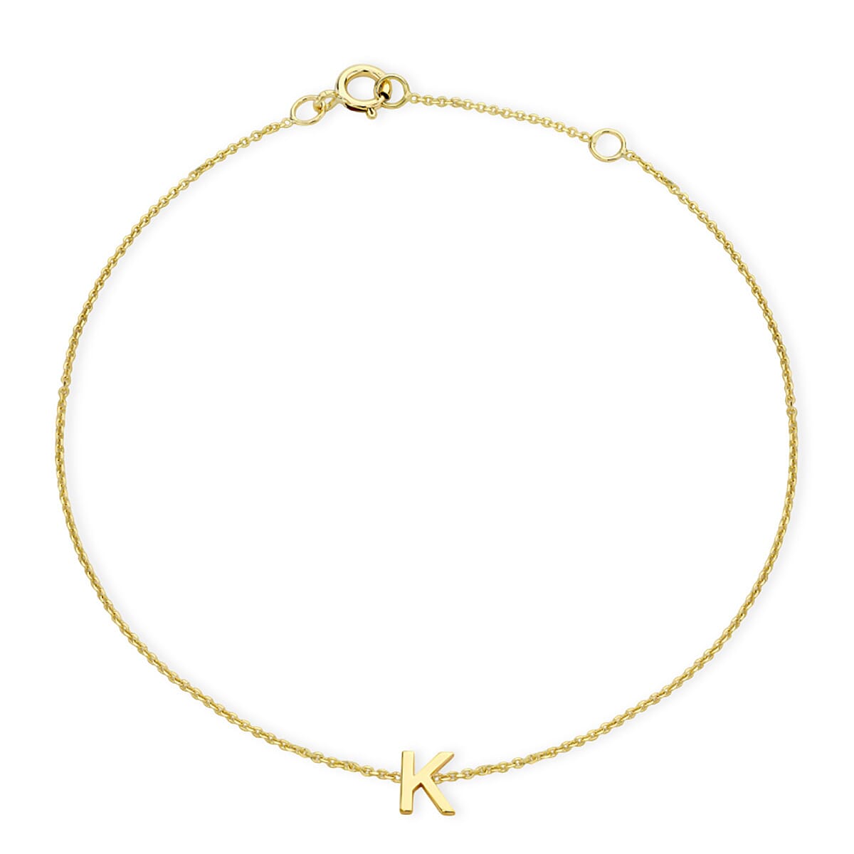 Hatton Garden Closeout - 9K Yellow Gold Mini Initial K Bracelet (Size 6-7.25) with Spring Ring Clasp 8169051 0