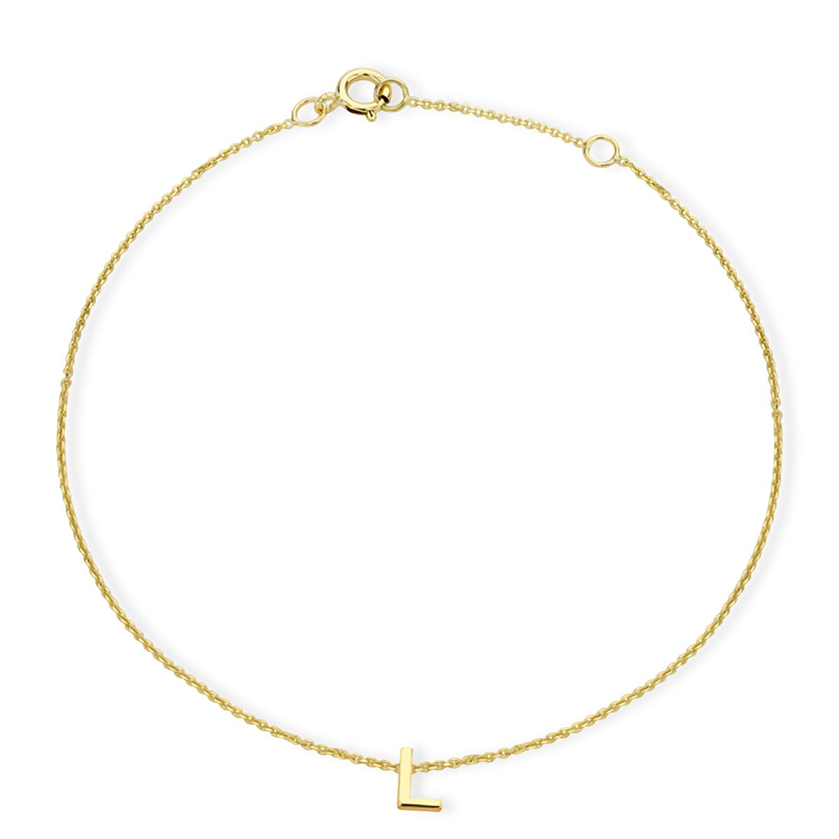 Hatton Garden Closeout - 9K Yellow Gold Mini Initial L Bracelet (Size 6-7.25) with Spring Ring Clasp 8169050 0