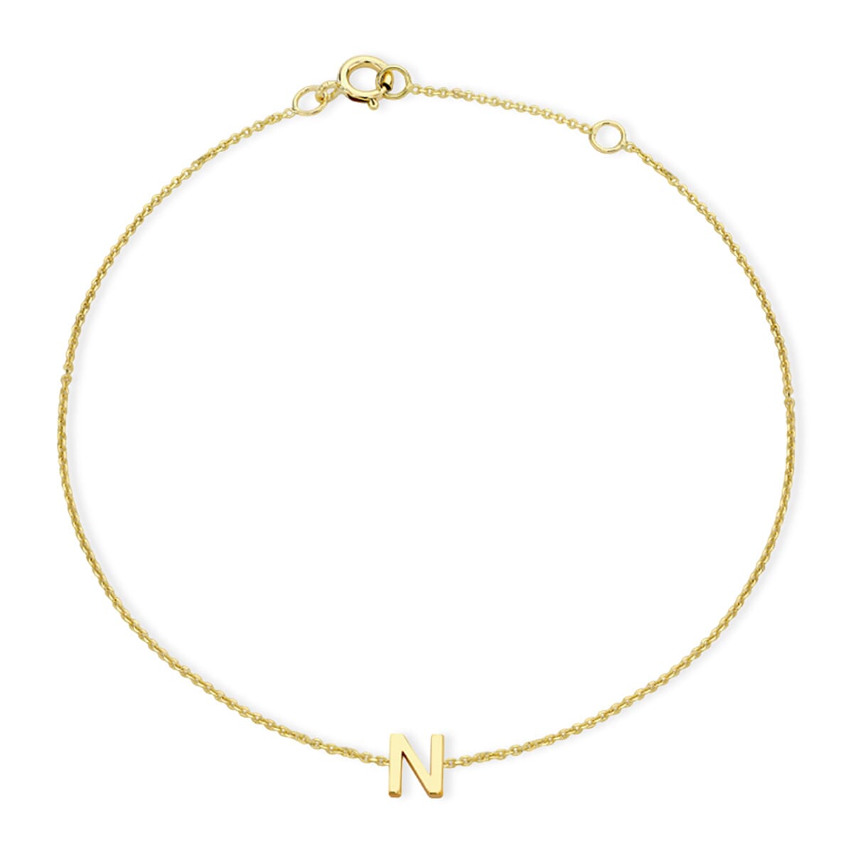Hatton Garden Closeout - 9K Yellow Gold Mini Initial N Bracelet (Size 6-7.25) with Spring Ring Clasp 8169052 0