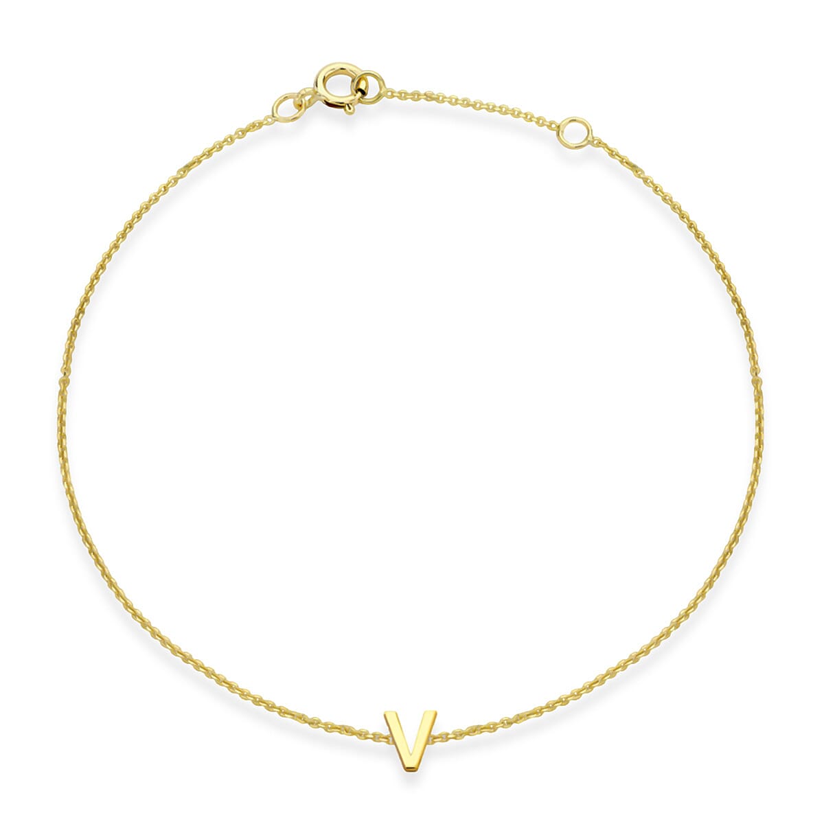Hatton Garden Closeout - 9K Yellow Gold Mini Initial V Bracelet (Size 6-7.25) with Spring Ring Clasp 8169054 0