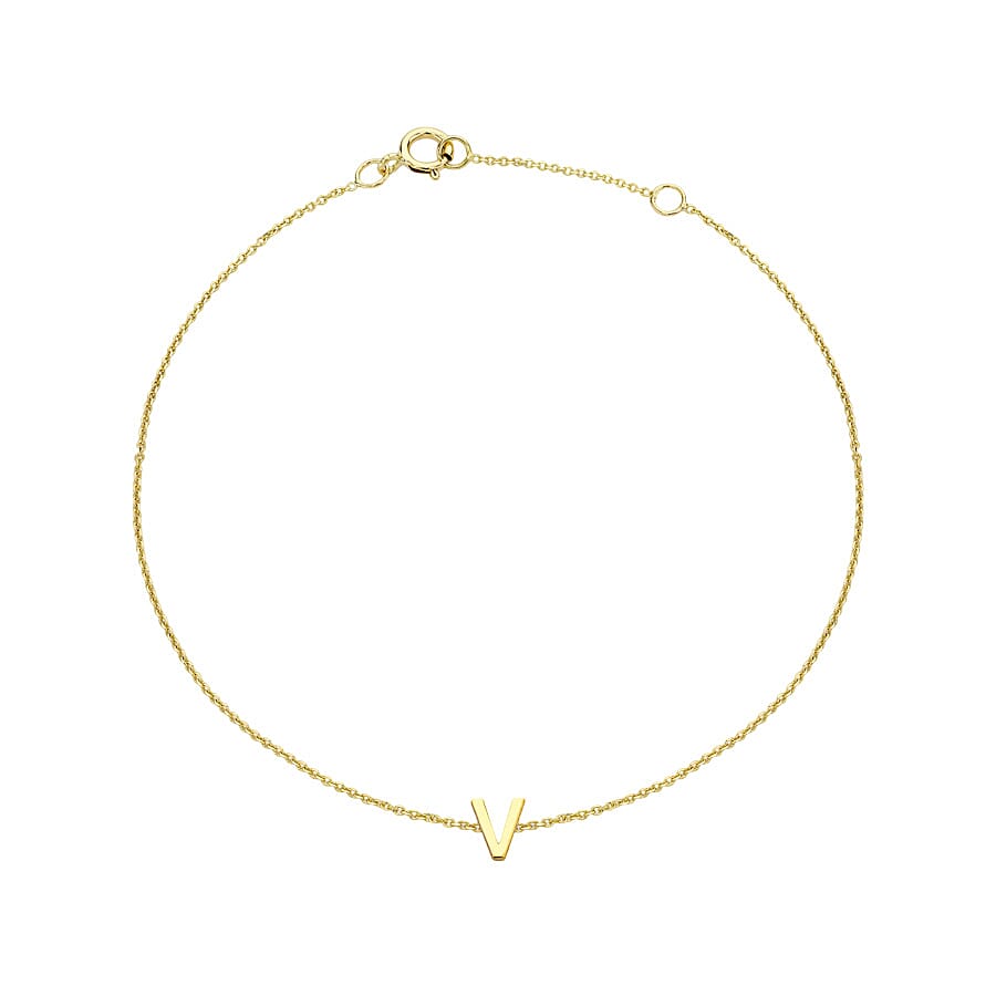 Hatton Garden Closeout - 9K Yellow Gold Mini Initial V Bracelet (Size 6-7.25) with Spring Ring Clasp 8169054 1