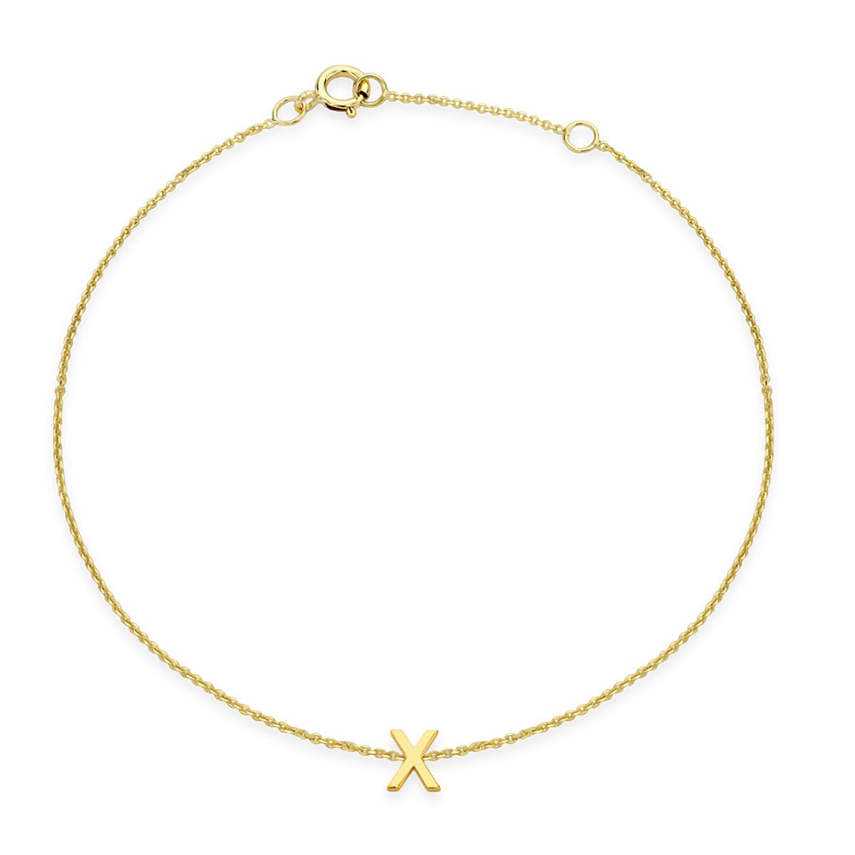 Hatton Garden Closeout - 9K Yellow Gold Mini Initial X Bracelet (Size 6-7.25) with Spring Ring Clasp 8169055 0