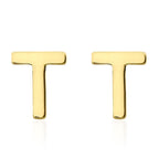 Hatton Garden Closeout Deal - 9K Yellow Gold Initial T Stud Earring with Push Back