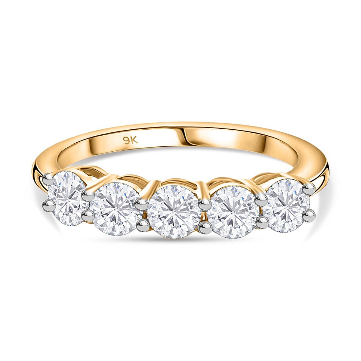 LUXURIANT 1 Ct. Lab Grown Diamond 5-Stone Ring in 9K Yellow Gold (SI-GH) 8271333 0