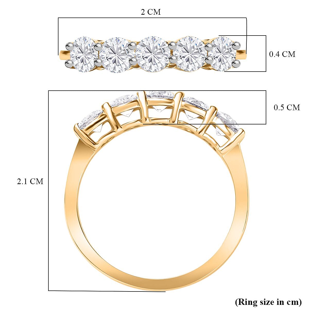 LUXURIANT 1 Ct. Lab Grown Diamond 5-Stone Ring in 9K Yellow Gold (SI-GH) 8271333 6