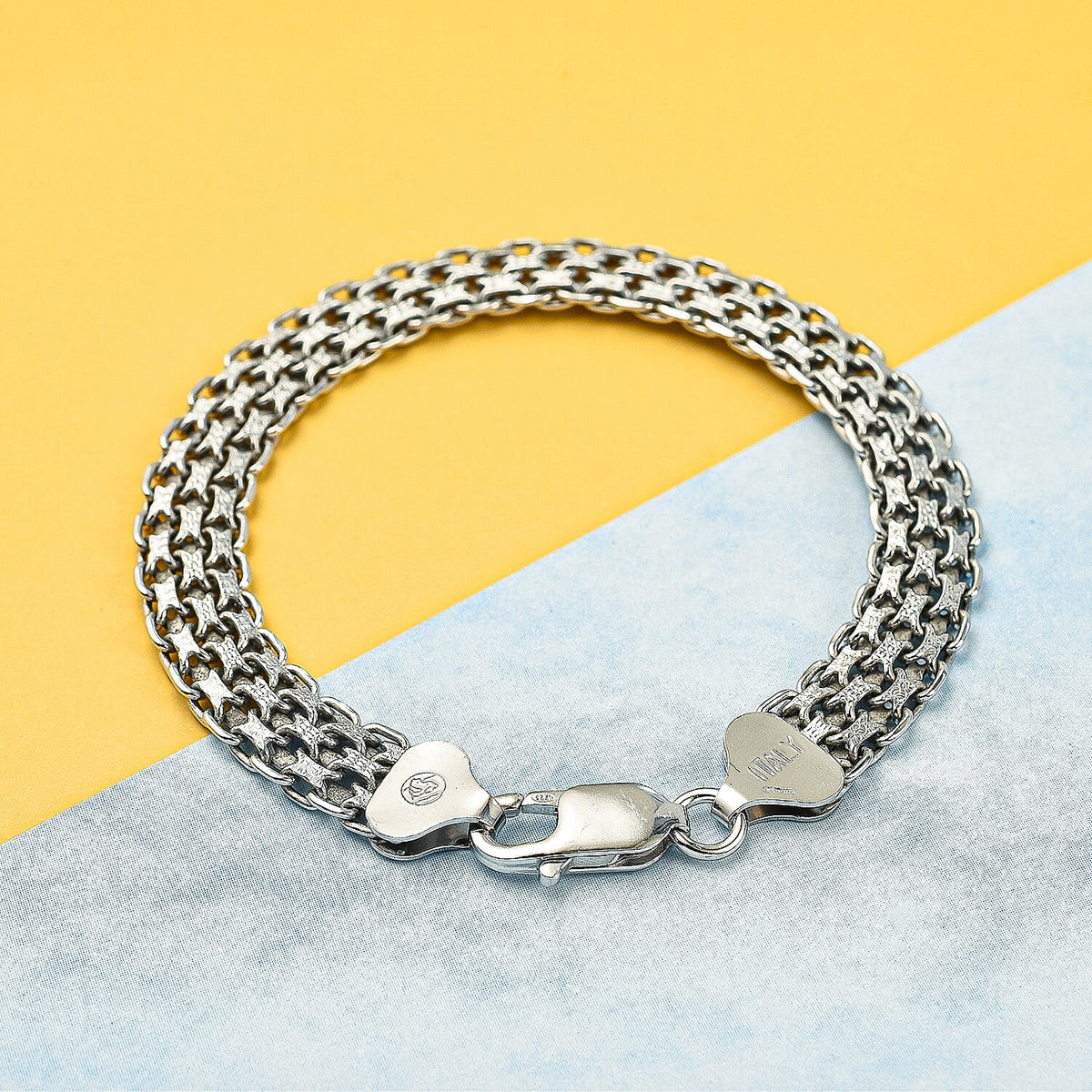 Hatton Garden Closeout - Rhodium Overlay Sterling Silver Bismark Bracelet (Size - 7.5) 7695201 1