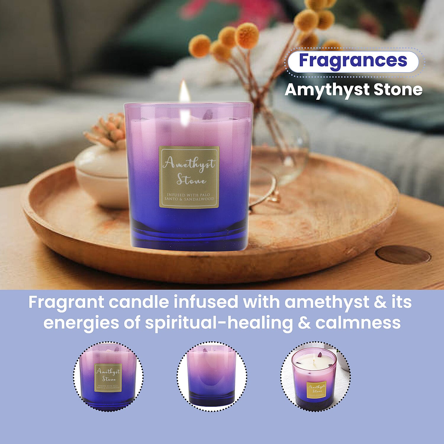 Healing Stone Scented Candle in Glass Jar (200gm) - Purple 7278491 4