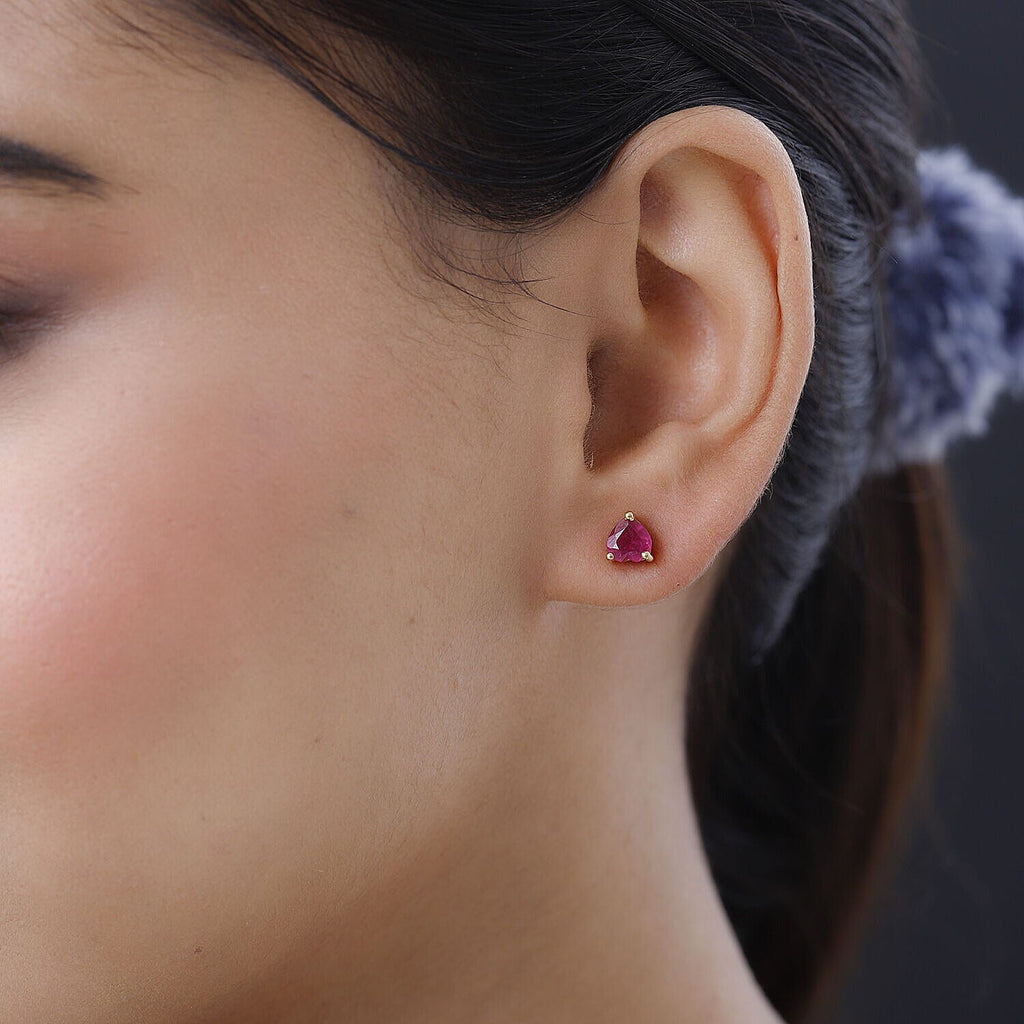 African Ruby (FF) Heart Stud Earrings with Push Back in 18K Yellow Gold Plated Sterling Silver 2.10 Ct.