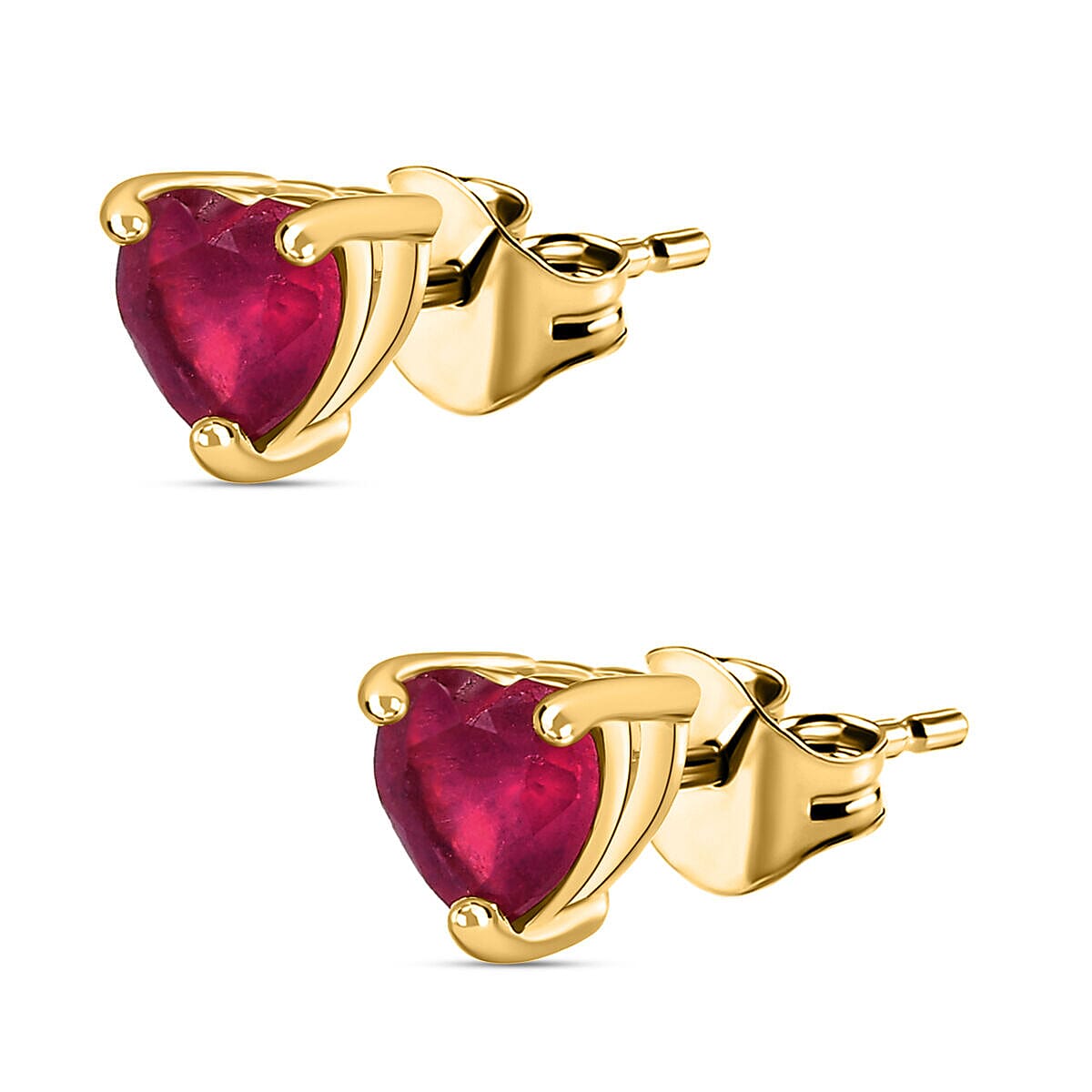 African Ruby (FF) Solitaire Heart Stud Earrings in 18K Yellow Gold Vermeil Plated Sterling Silver 2.10 Ct. 7321045 4