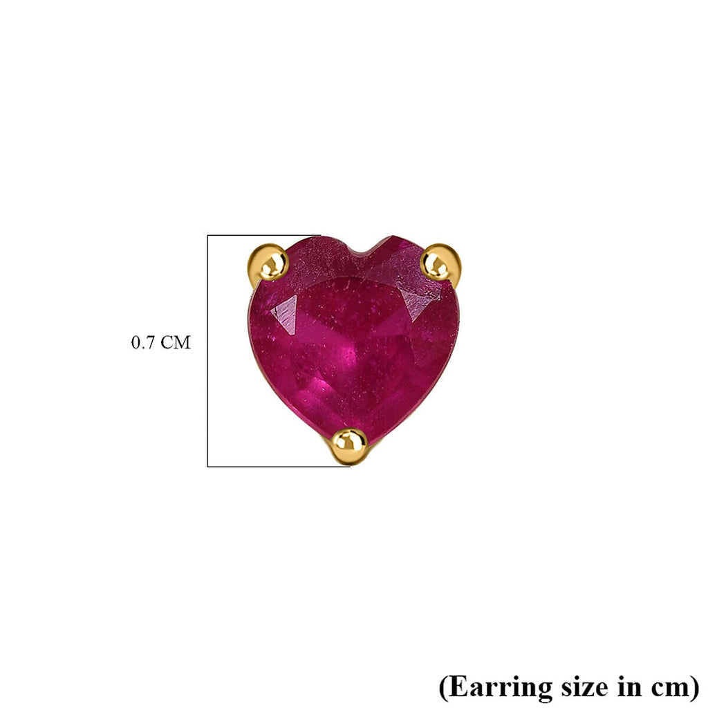 African Ruby (FF) Heart Stud Earrings with Push Back in 18K Yellow Gold Plated Sterling Silver 2.10 Ct.