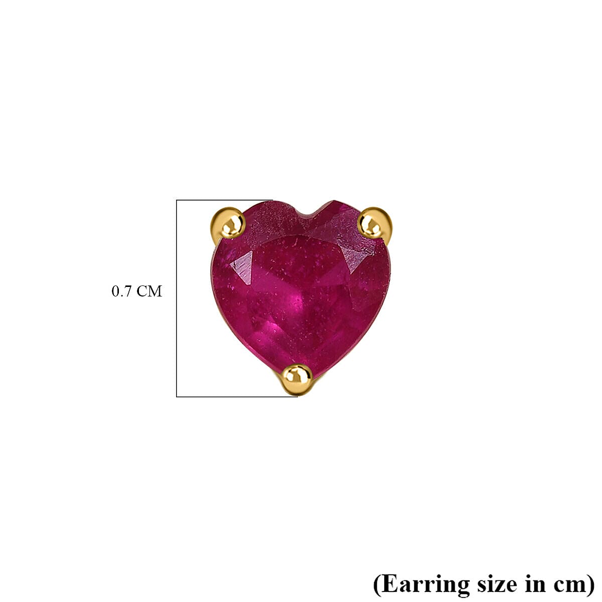 African Ruby (FF) Solitaire Heart Stud Earrings in 18K Yellow Gold Vermeil Plated Sterling Silver 2.10 Ct. 7321045 5