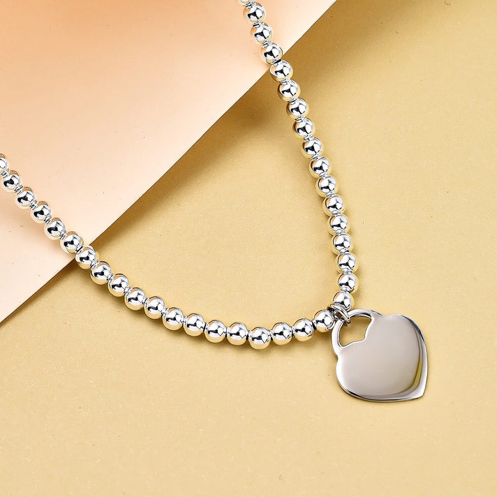 Sterling Silver 17mm x 19mm Heart Bead Chain Necklace 18 Inch 7317663 2