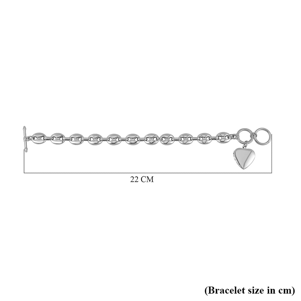 Designer Inspired - Launch Offer - Heart Charm Mariner Bracelet (Size - 7.5) with T-Bar Clasp