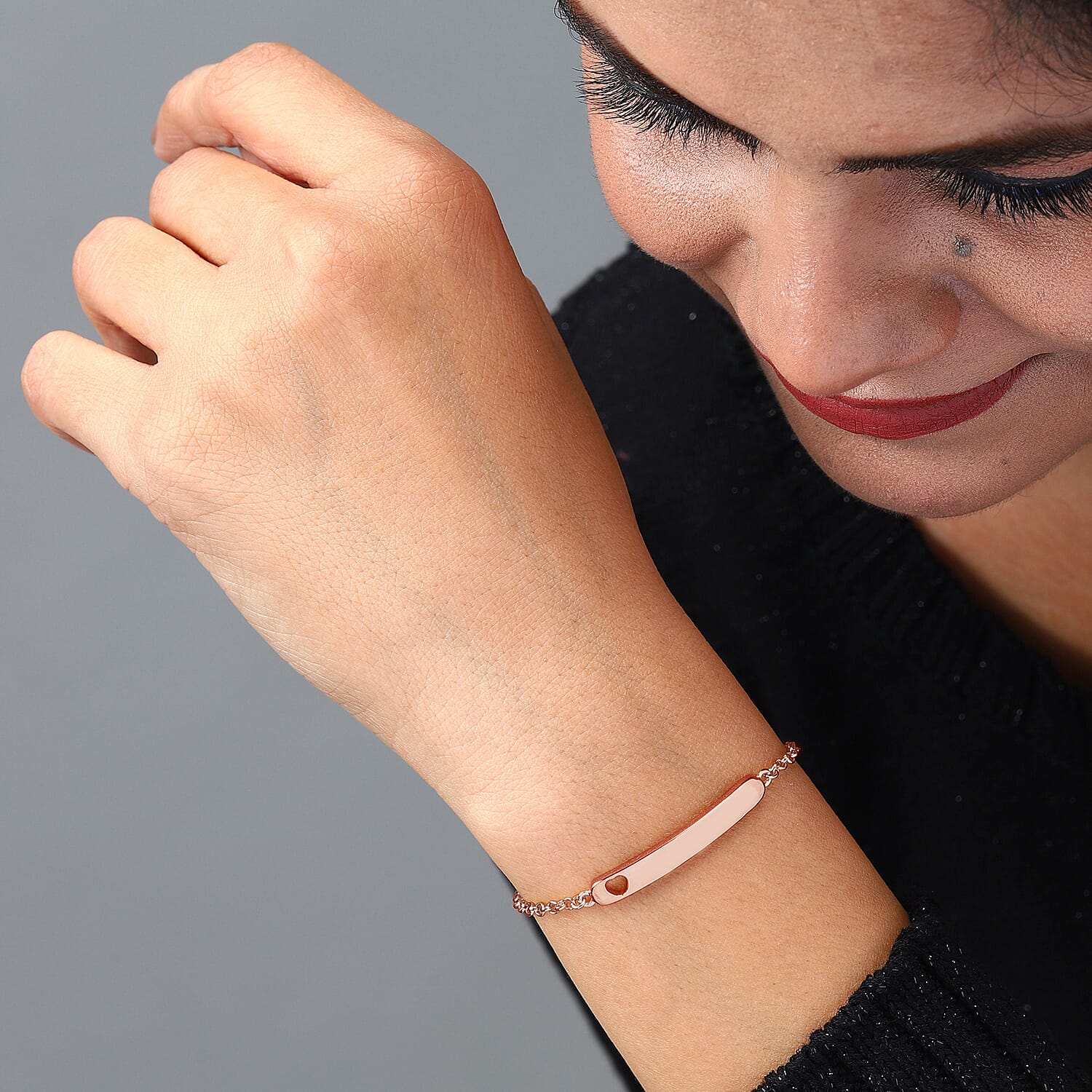 Heart ID Tag Bracelet in Rose Gold Plated Sterling Silver 3708566 2