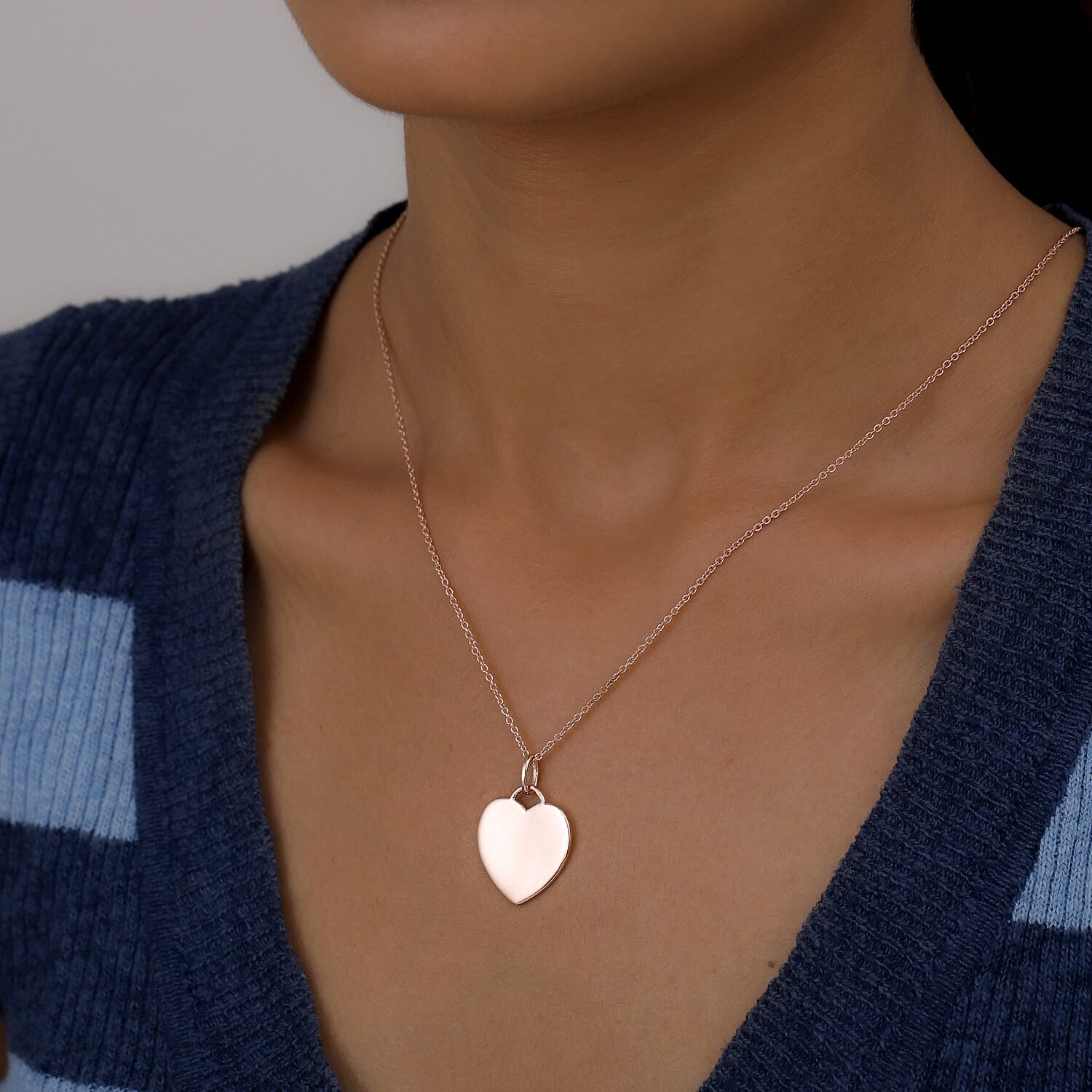 Heart Pendant with Chain Rose Gold Plated Sterling Silver 3706079 1