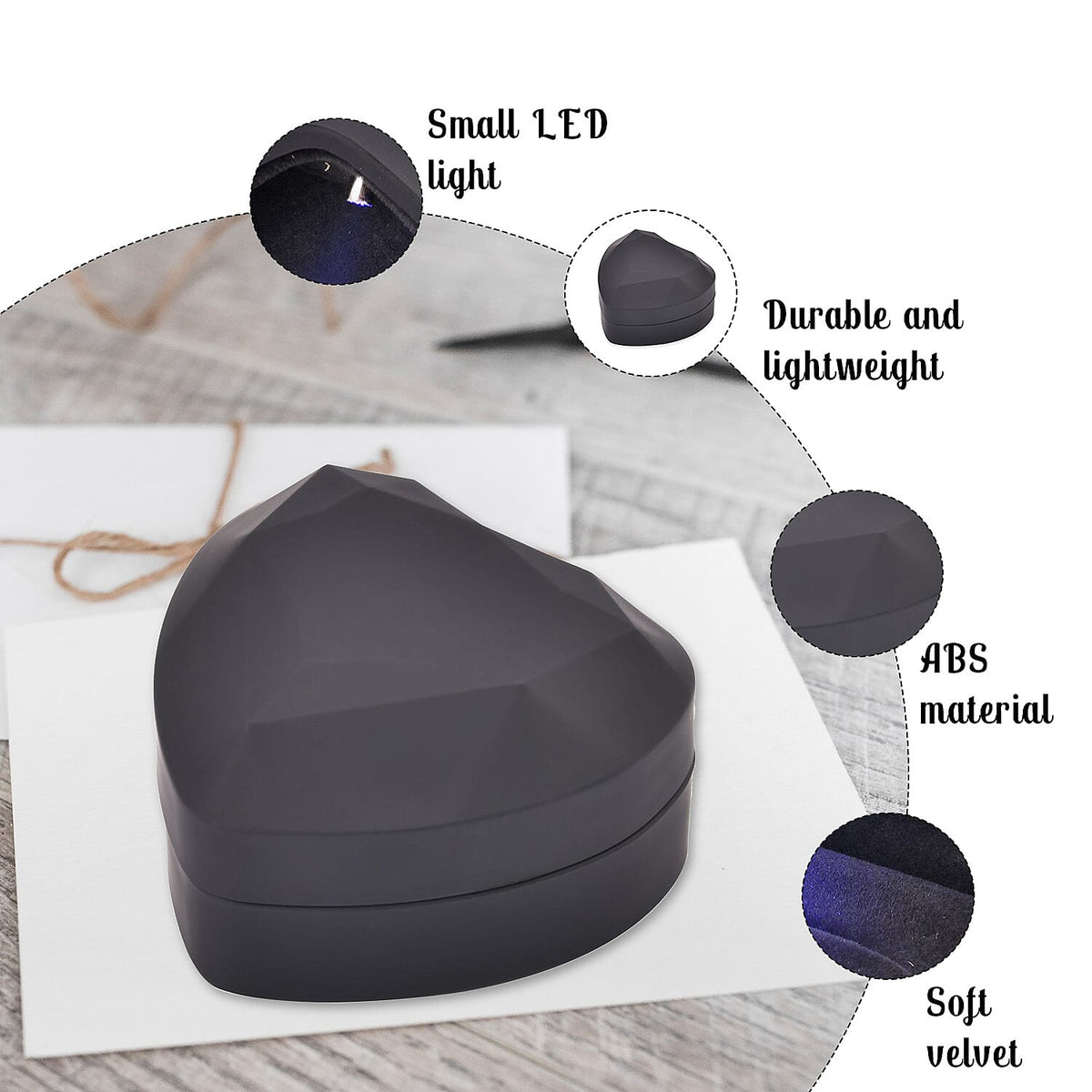Heart Shaped Design Luxurious Necklace Box with LED Light &amp; Velvet Lining (Size 7x6x4 cm) - Black 7387425 2