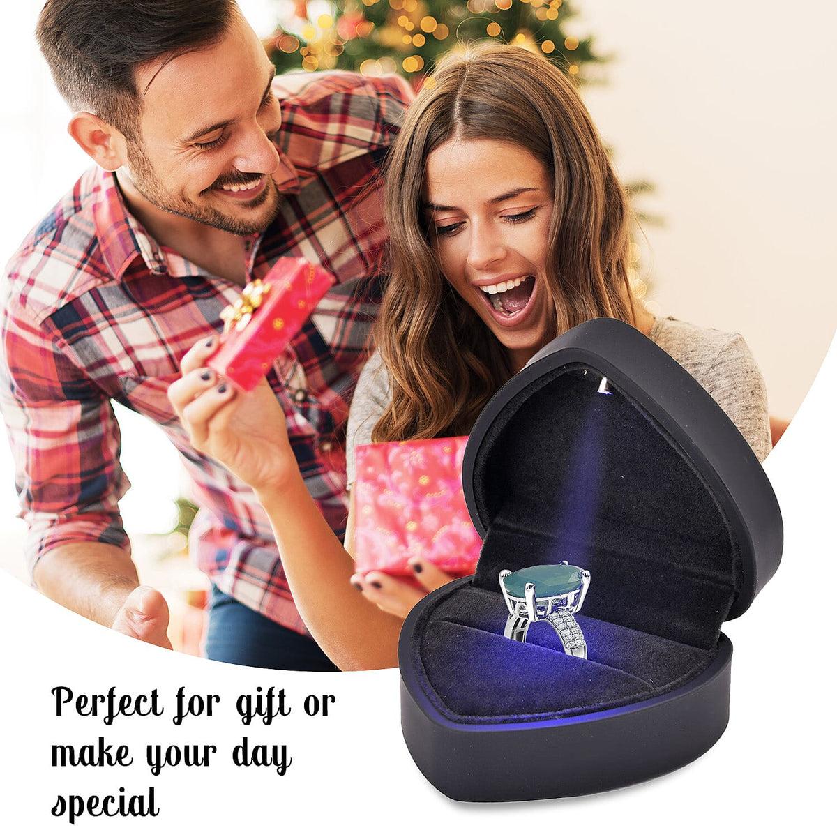 Heart Shaped Design Luxurious Necklace Box with LED Light &amp; Velvet Lining (Size 7x6x4 cm) - Black 7387425 3