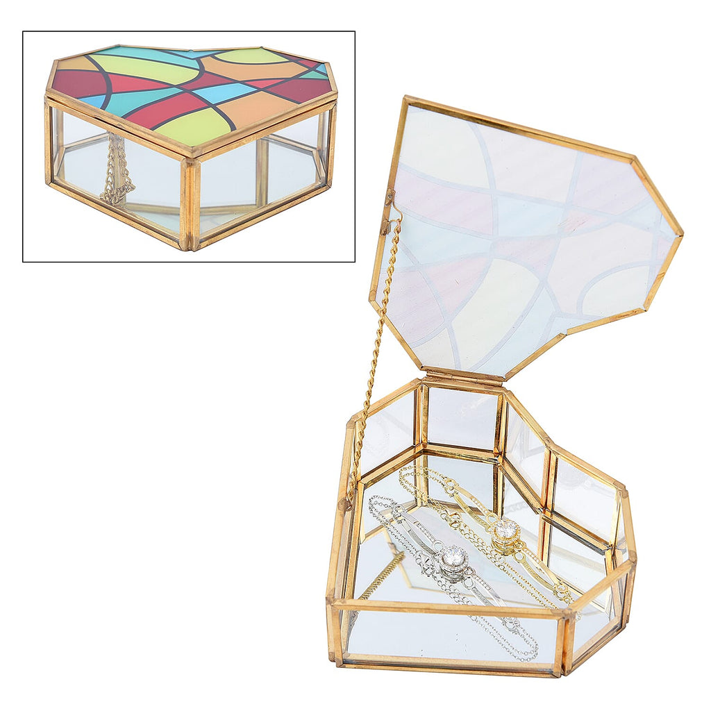 Heart Shaped Geometric Pattern Jewellery Box (Size 12x12x5 Cm) - Yellow, Red - Blue