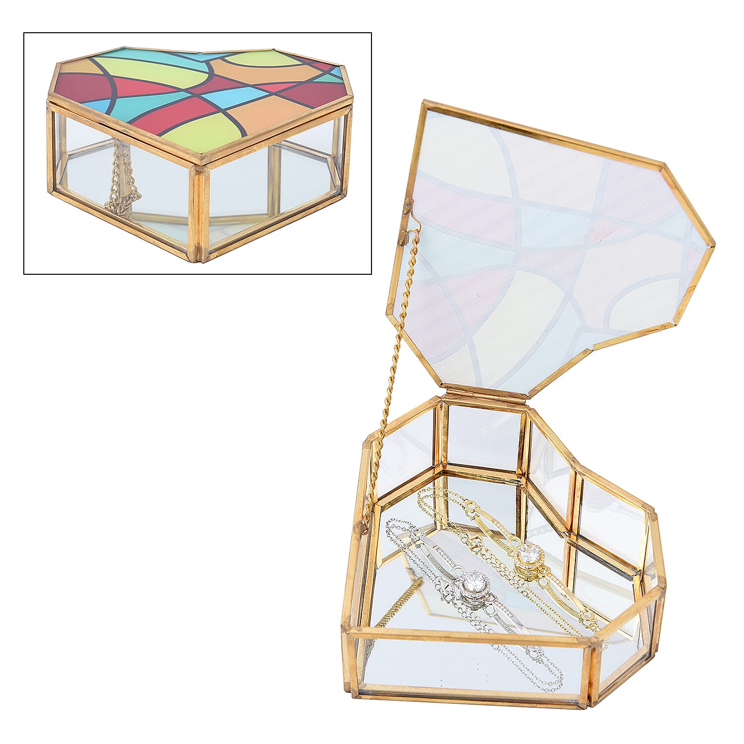 Heart Shaped Geometric Pattern Jewellery Box - Yellow, Red and Blue 3877240 0