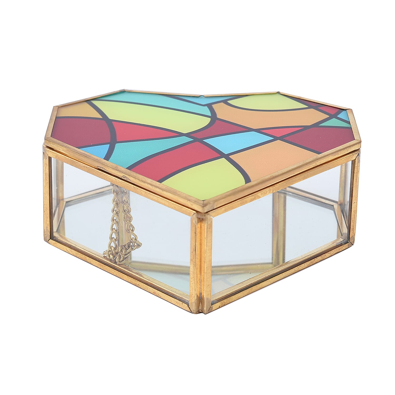 Heart Shaped Geometric Pattern Jewellery Box - Yellow, Red and Blue 3877240 2