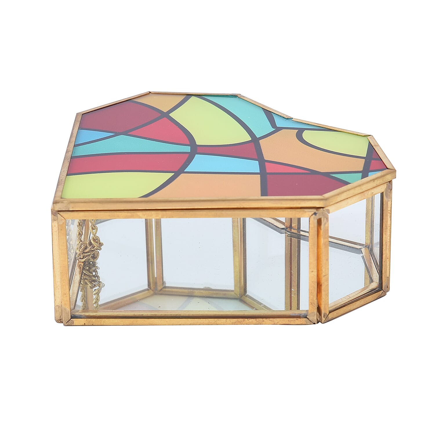 Heart Shaped Geometric Pattern Jewellery Box - Yellow, Red and Blue 3877240 3