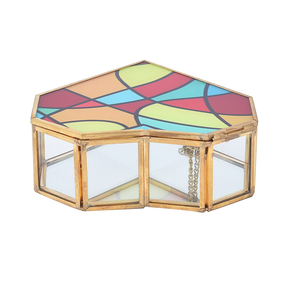 Heart Shaped Geometric Pattern Jewellery Box - Yellow, Red and Blue 3877240 4