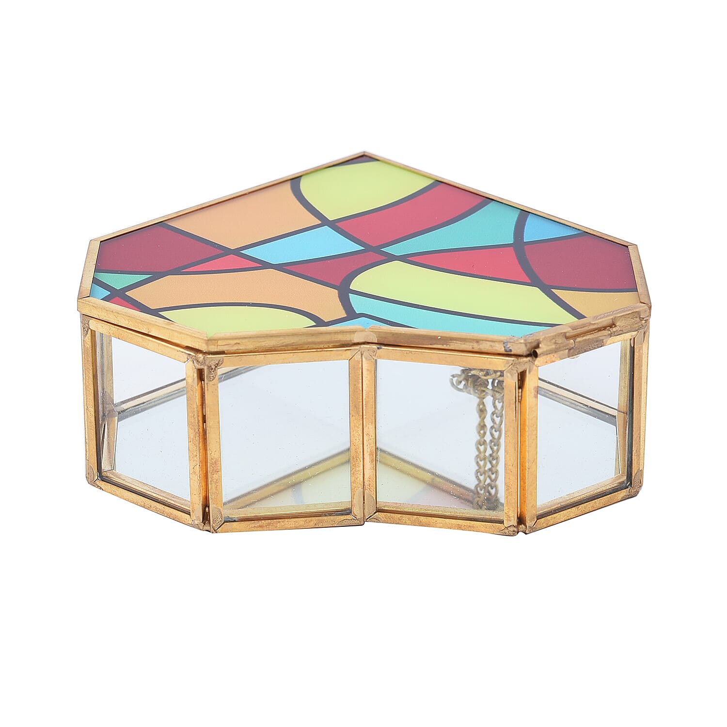Heart Shaped Geometric Pattern Jewellery Box - Yellow, Red and Blue 3877240 4